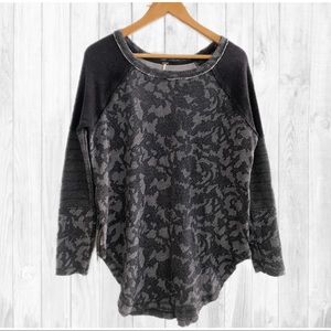 Free People Black Lace Print Patchwork Sweatshirt